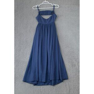 Anthropologie O.P.T Blue Linen Maxi Dress Open Back Women's Size Medium Pockets